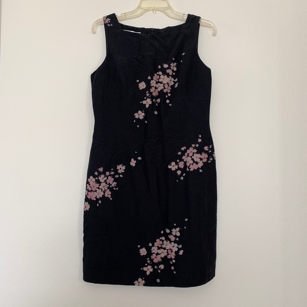 Black Sleeveless Dress with Pink Flowers